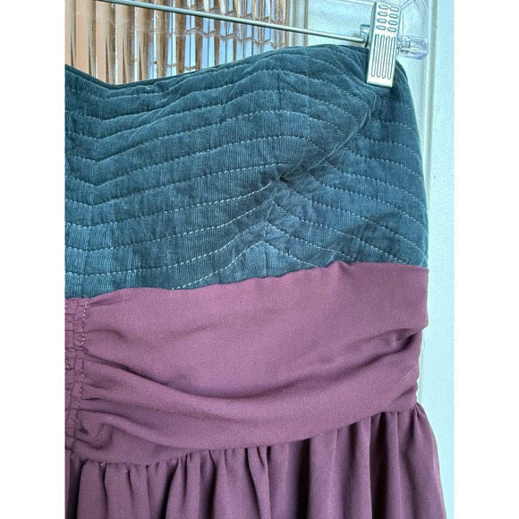Maeve Anthropologie Strapless Top Navy Blue Burgundy Corduroy Chiffon Size 14 - Picture 4 of 8